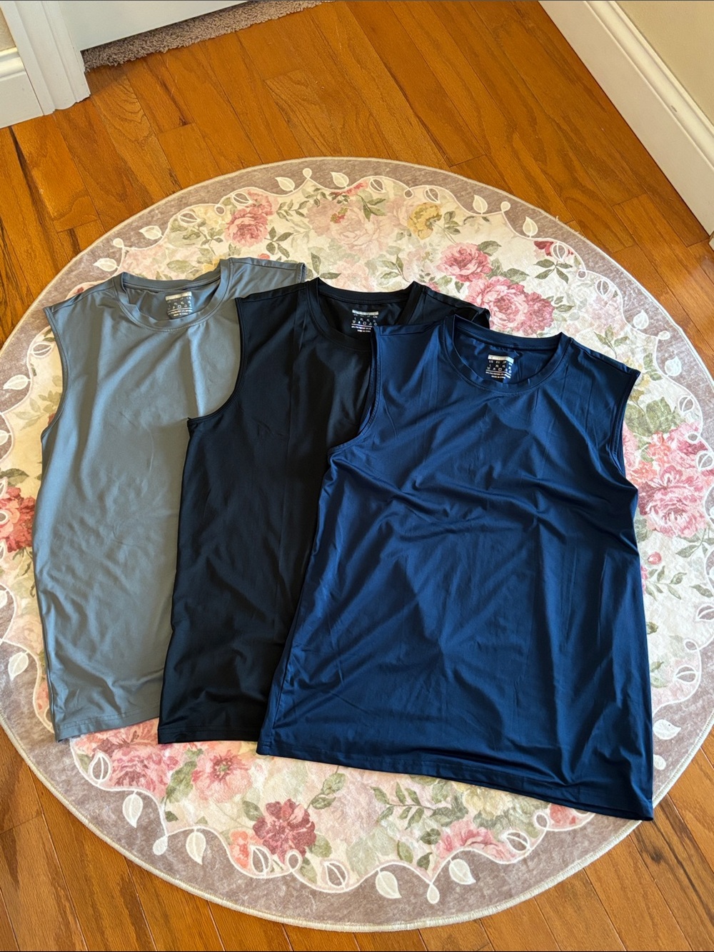 Three Men's Sleeveless Performance Tank - Blue, Black, Gray XL
